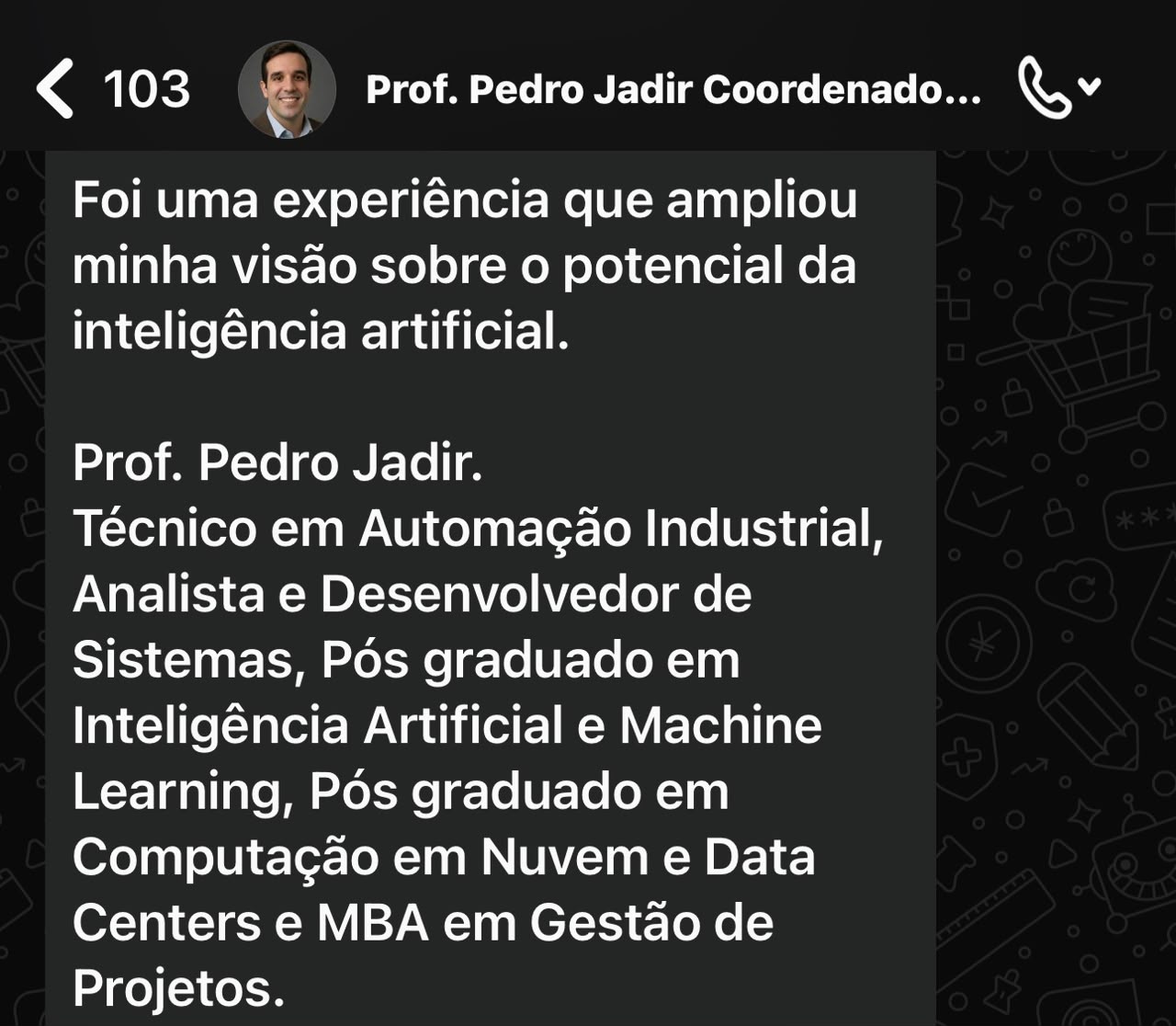Depoimento de Prof. Pedro Jadir